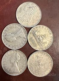 5 monete da 500 lire in argento caravelle