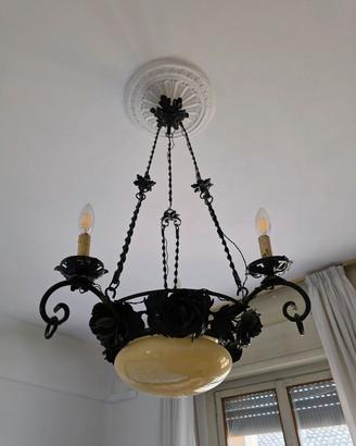 Raro antico lampadario ferro battuto originale epo