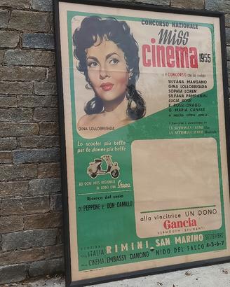 Poster ,quadro originale Vespa 1955 mi Miss Cinema