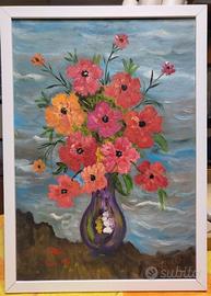 Dipinto a olio  Nazareno Fregosi "Fiori" 