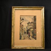 Quadro acquerello Parigi firmato A. Krafft 46x36