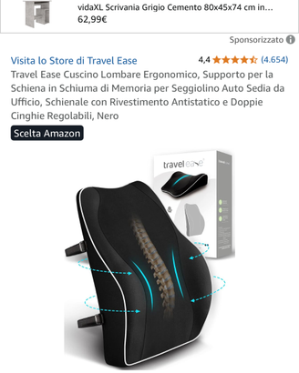 Cuscino supporto lombare auto ufficio