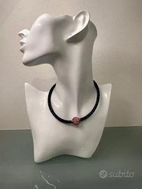 Collana con punto luce diamanti bianco e rosa