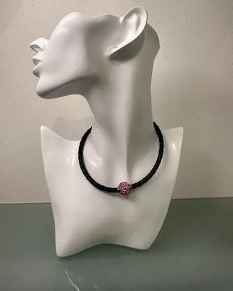 Collana con punto luce diamanti bianco e rosa