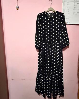 Abito lungo a pois nero e bianco