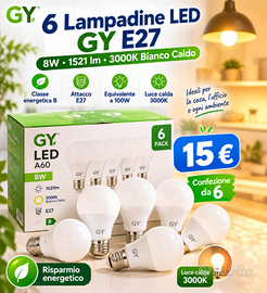 Confezione 6 Lampadine LED GY E27 8W – 1521 lm, 30