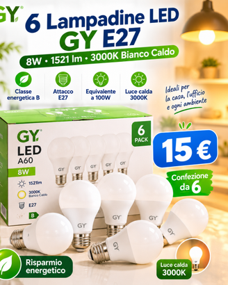 Confezione 6 Lampadine LED GY E27 8W – 1521 lm, 30