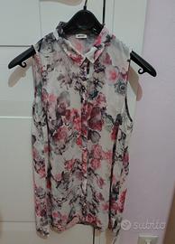maglia smanicata donna bianca con fiori Small