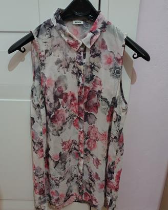 maglia smanicata donna bianca con fiori Small