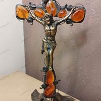 Crocefisso Ambra Bronzo stile Tiffany Artigianale