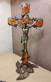 Crocefisso Ambra Bronzo stile Tiffany Artigianale