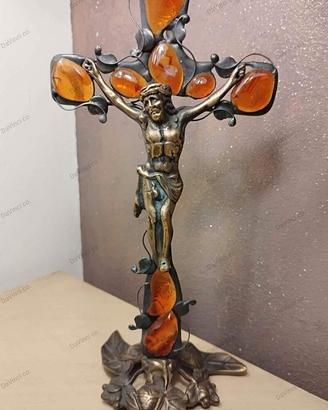 Crocefisso Ambra Bronzo stile Tiffany Artigianale