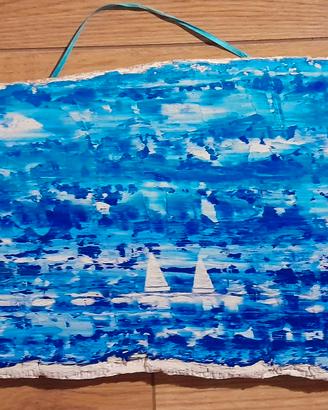 Dipinto a olio su tavola marina 20 x 65 cm