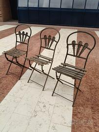 3 Sedie pieghevoli da giardino in ferro battuto e