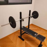 Panca Domyos BM120, bilanciere, pesi