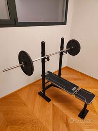 Panca Domyos BM120, bilanciere, pesi