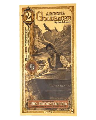 2 Arizona Goldback Banconota Oro 1/500 oz