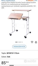 Scrivania tavolo pc regolabile con rotelle