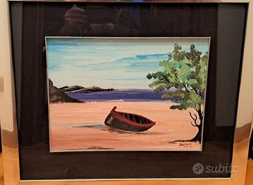 Quadro incorniciato tecnica acrilico con vetro.