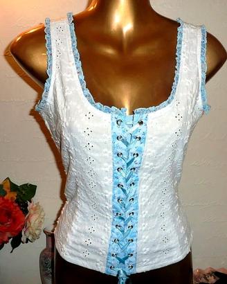 CORPETTO COTONE SANGALLO CON LACCI RICAMI PERLINE