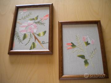 QUADRETTI CON FIORI RICAMATI SU LINO. 15X20, WINTA