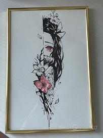 Nezuko Kamado – Disegno Originale in Cornice Gold