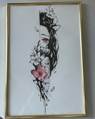 Nezuko Kamado – Disegno Originale in Cornice Gold