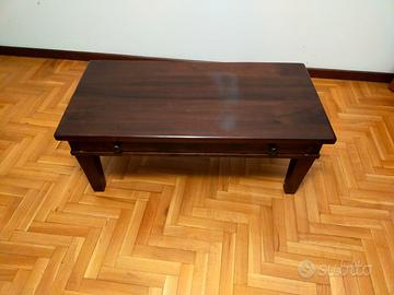 Tavolino basso con cassetto in legno antico