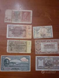 Vecchie banconote di carta straniere e italiane ve