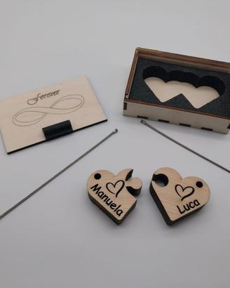 Portachiavi a cuore doppio con scatola in legno