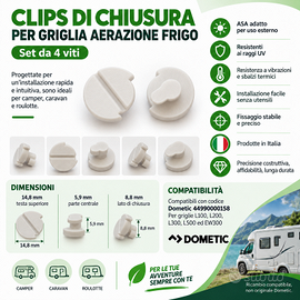 4 Viti Clip Chiusura Griglia Esterna Frigo Camper