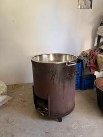 Bruciatore a gas e 2 paioli in rame e acciaio