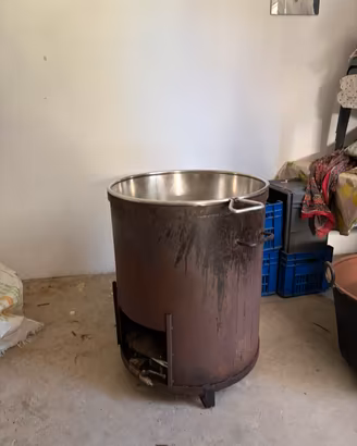Bruciatore a gas e 2 paioli in rame e acciaio