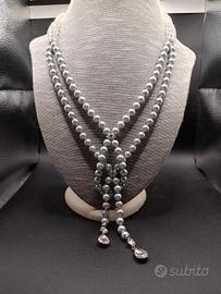 collana due fili con intreccio e cristalli 