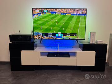 Mobile porta TV 200cm bianco/nero lucido LED