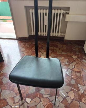 4 Sedie Cattelan nere acciaio e cuoio 