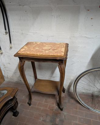 Tavolino vintage da telefono con ripiano in marmo 