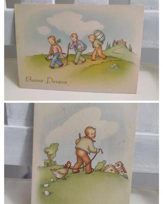 Lotto di 2 cartoline augurali italiane d'epoca