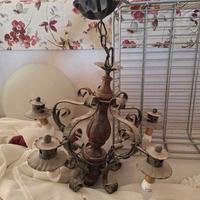 lampadario antico legno e ottone 