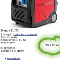 HONDA EU 3.0i Gruppo elettrogeno 3 KW ORIGINALE
