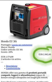 HONDA EU 3.0i Gruppo elettrogeno 3 KW ORIGINALE