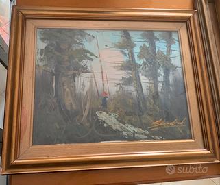 Dipinto a olio di un paesaggio boschivo
