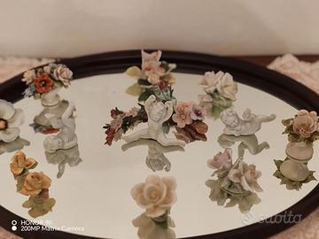 Collezione fiori e angeli Capodimonte su vassoio