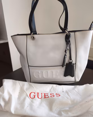 Guess borsa a mano donna ecopelle bianco/nero zip 