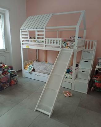 Letto a castello con scivolo e cassetti bambini