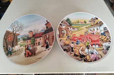 Coppia piatti decorativi, ceramiche Ferlaro