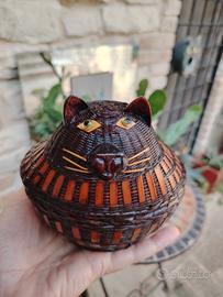 Scatola vintage gatto in bambù 
