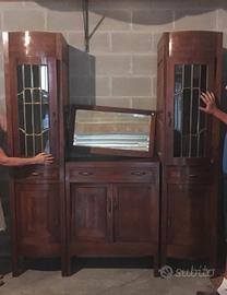 Credenza decò primi 900 marrone ottone e radica