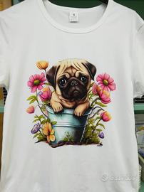 T-shirt maglietta disegno cagnolino Carlino TG  S