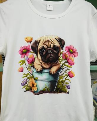 T-shirt maglietta disegno cagnolino Carlino TG  S